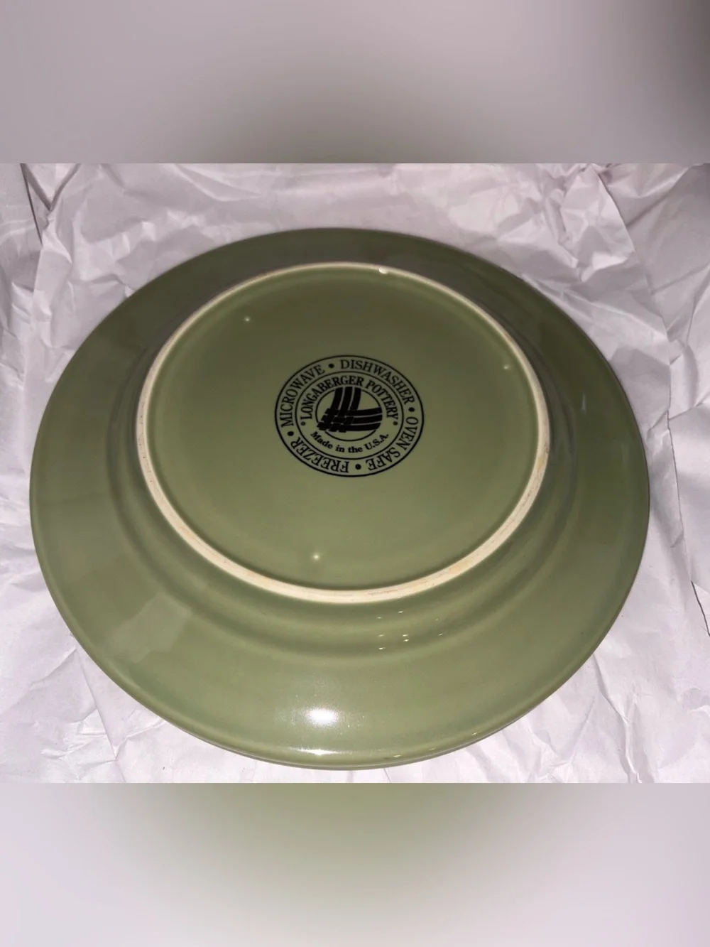 Longaberger Olive Green Ceramic Dinner Plates - Solid Olive Finish (SET OF 2)